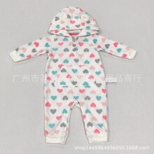 外贸原单婴儿摇粒绒长爬服新生儿长袖哈衣秋冬连帽连体衣童装现货