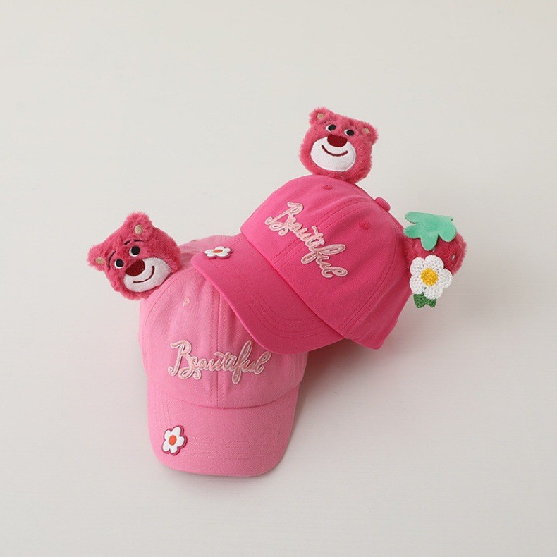 Sombrero de béisbol infantil primavera y otoño osos de fresas lindos rosa dulce bebé gorra de lengua de pato moda coreana DLY image 4