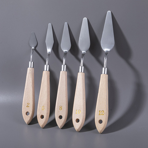 Stainless steel wood handle acrylic textured painting color tool spatula scraper sawtooth irregular art oil painting palette knife