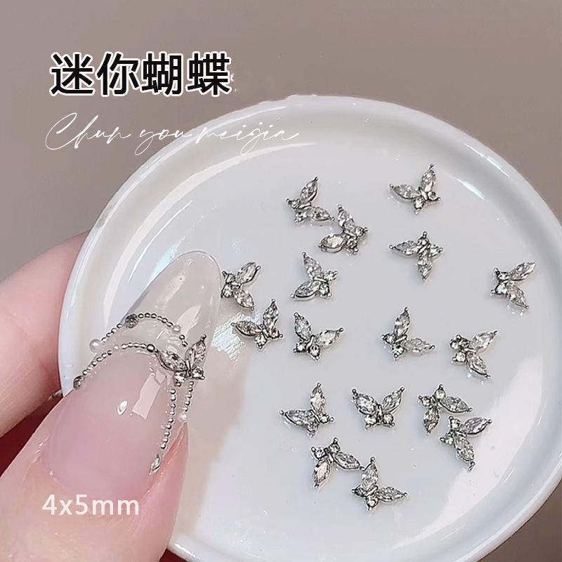 Mini Butterfly Nail Art Accessories Zircon Nail Art Diamond Accessories Light Luxury Super Shiny Alloy Silver Metal Accessories Wholesale