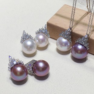 Shake Sound Net Red Hot Push Large Particle tian Ran Freshwater Pearl s925 Silver Ice Queen Pendant Earrings Set