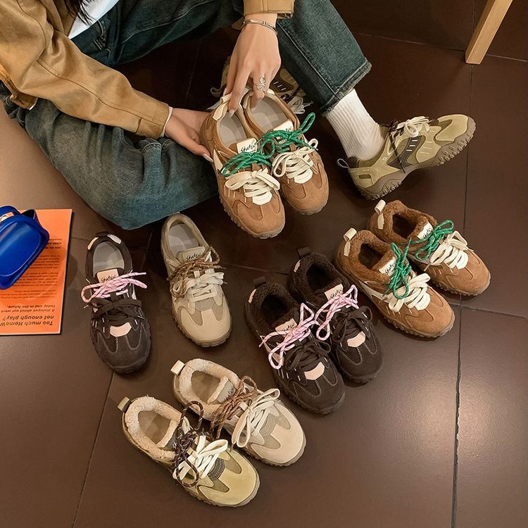 Ins Retro Fan ~ Maillard Full Skin Heightening German Training Shoes Women's Soft Sole New Forrest Gump Shoes fleece-lined Casual sneaker Ins Retro Fan ~ Maillard Full Skin Heightening German Training Shoes Women's Soft Sole New Forrest Gump Shoes fleece-lined Casual sneaker