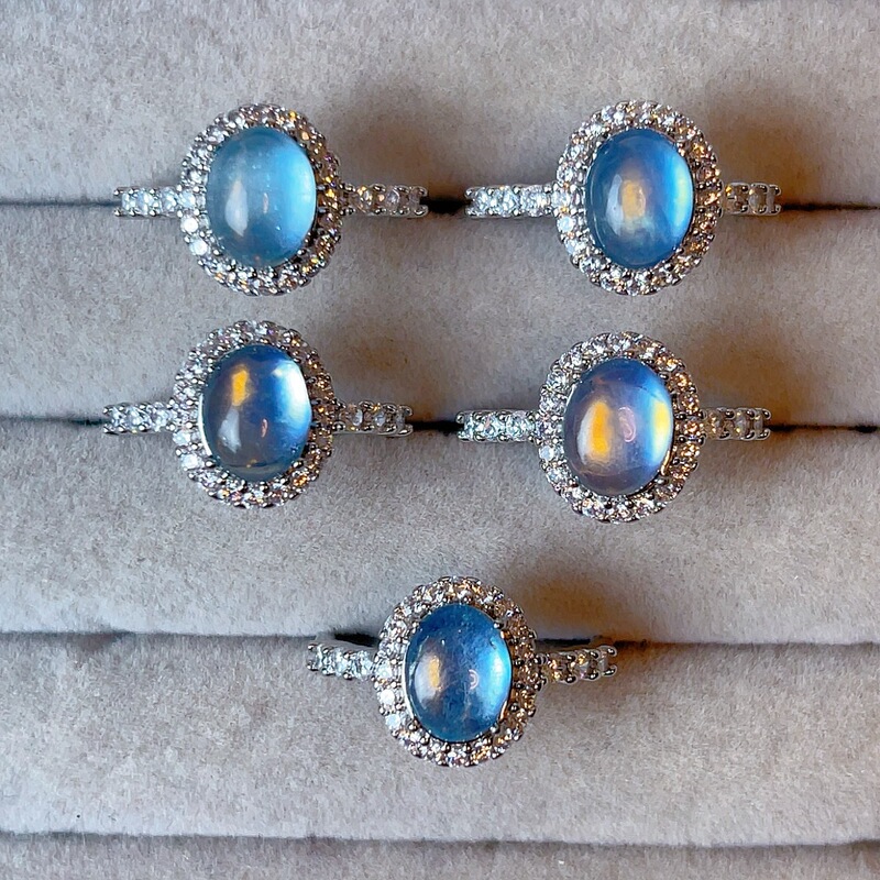 New Chinese Style Cool Natural Aquamarine Ring, Cabochon Cut Ring, Adjustable Size, Hot-Selling in Foreign Trade, Factory Supply