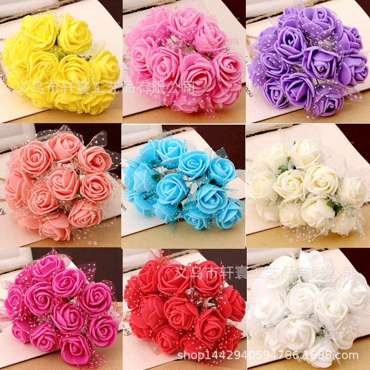 PE rose 2.5cm foam flower with yarn 144 flower/bag artificial flower old three-layer candy gift box fake flower