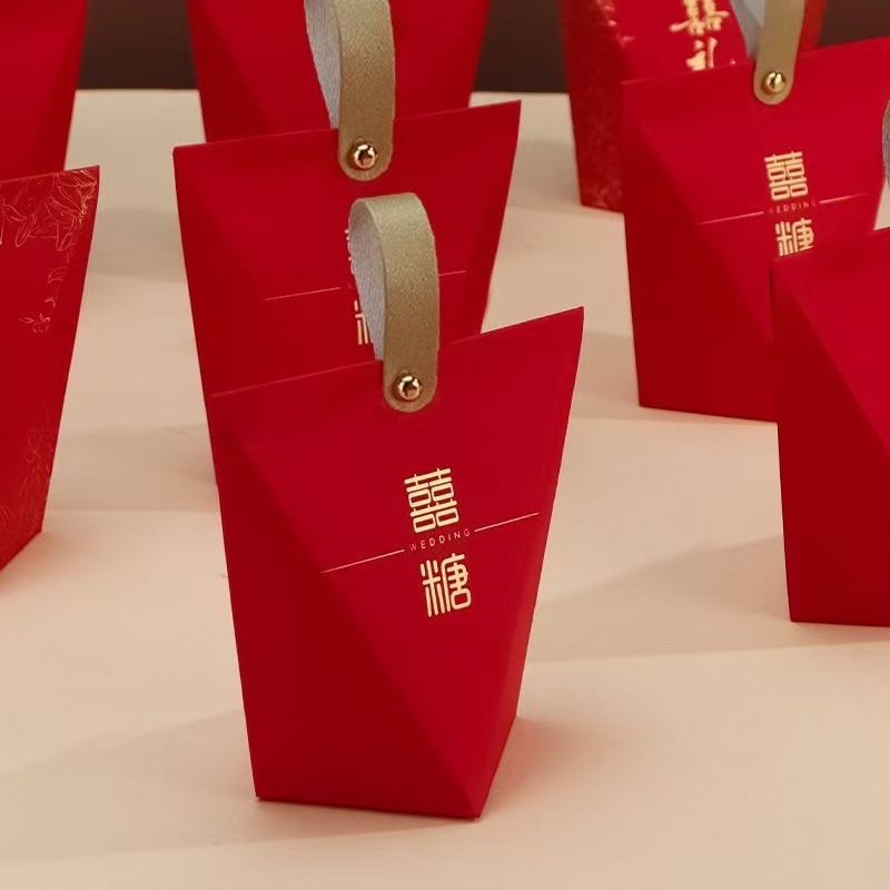 新款结婚喜糖盒子创意钻立方糖果包装纸盒中国风中式红色喜糖果袋