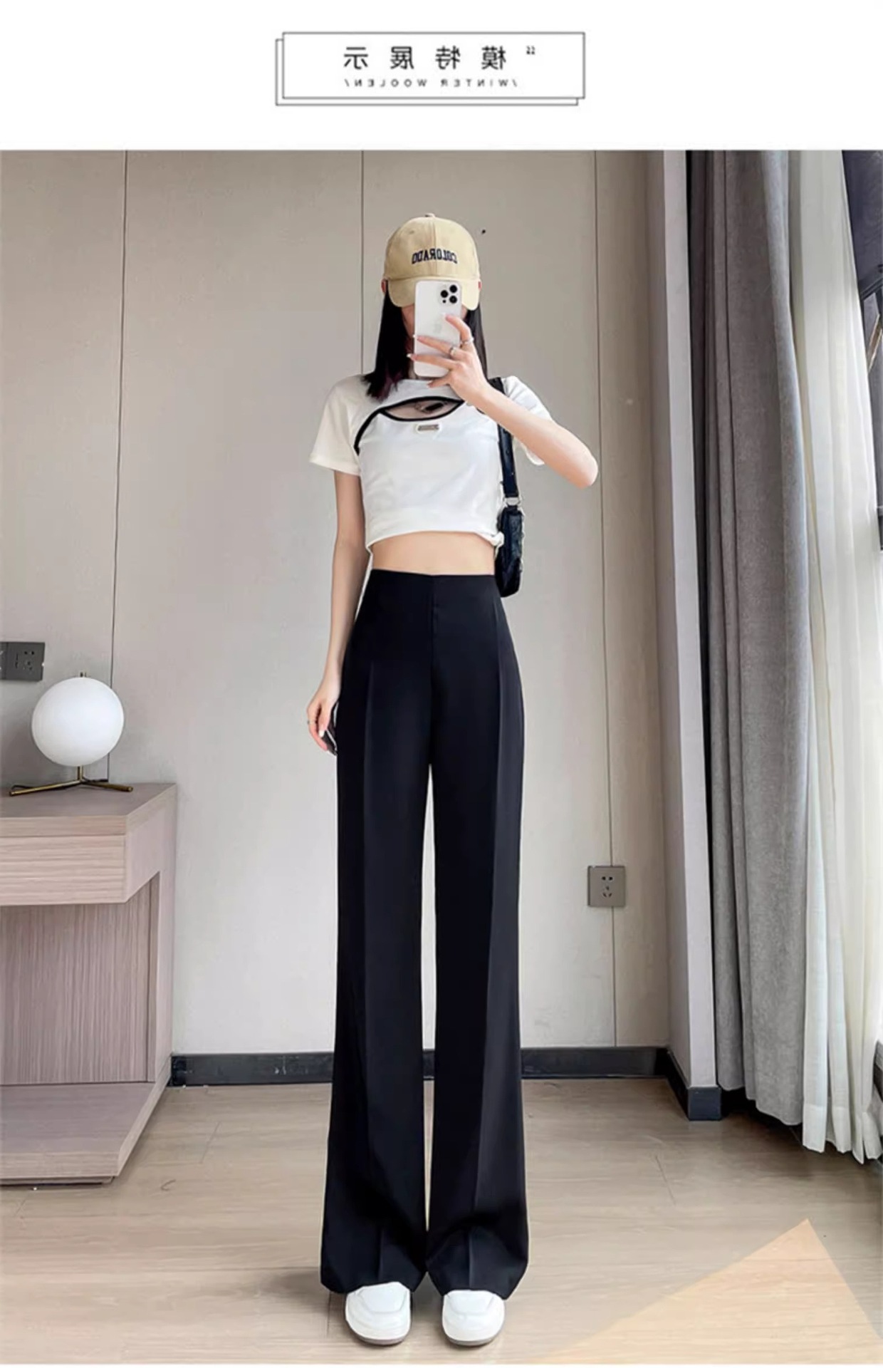 Quần tây nữ cạp cao ống loe vải mỏng mùa hè — Quần dài màu trắng chi tiết 23