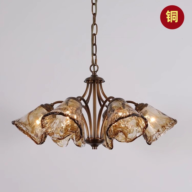 All copper American living room main light glass lamp low rise living room French retro dining room bedroom chandelier