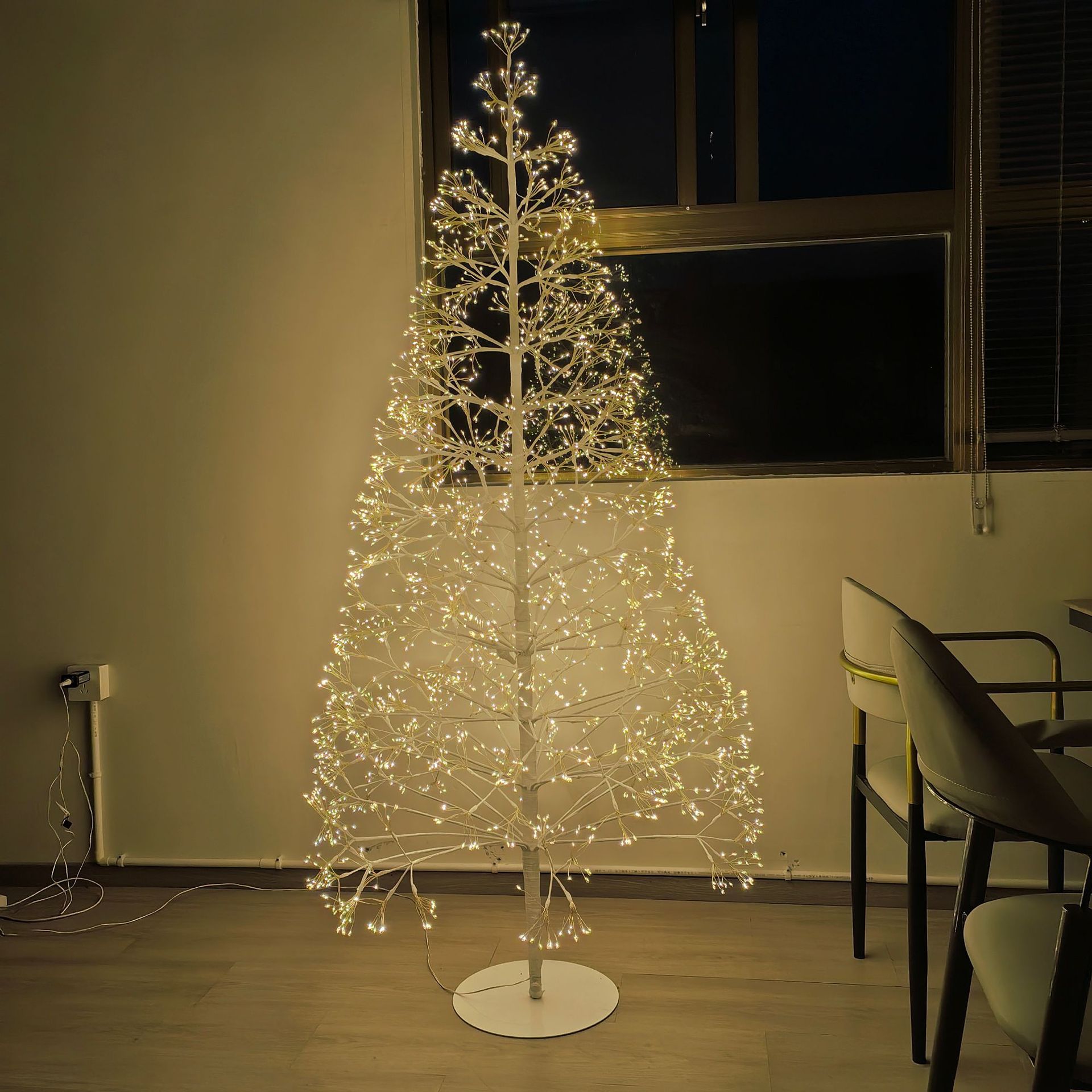 2024 nuevo estilo led luz de árbol de Navidad árbol de fuego flor de plata lámpara de abedul centro comercial hotel decoración de boda lámpara led