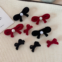 儿童发卡红色植绒蝴蝶结高级感鸭嘴夹可爱宝宝碎发刘海边夹女发饰