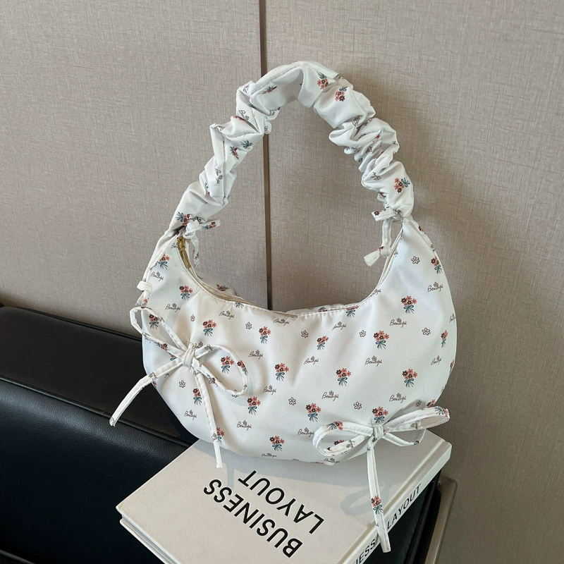 Сумка‑handbag с бантом, одноплечная летняя, сборчатая ручка, цветочный принт