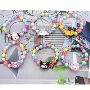 2025 Hot Selling Sanrio Cartoon Children's Bracelet Kurome Little Girl Jelly Color Beaded Bracelet Factory Wholesale