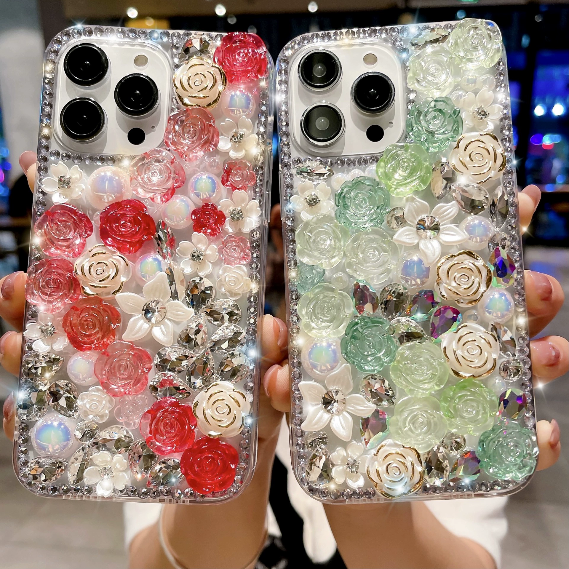 Яблоко, совместимый чехол для телефона, iPhone 13, защитный чехол с жемчугом, инкрустирован бриллиантами, украшенный цветами, iphone, 17promax