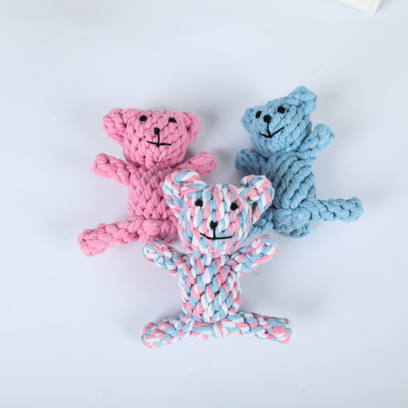 Maggie mascota mordiendo cuerda juguete animal color oso cuerda nudo perro molar cuerda de algodón fábrica de juguetes para perros y gatos al por mayor