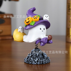 跨境新款Ghost万圣节趣味幽灵弹簧摇头桌面派对布置树脂装饰摆件