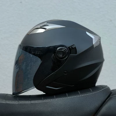 Wholesale Bailide Helmets Cross-Border Supply 3/4 Helmets Half Helmets Motorcycle Helmets Dual Lens Helmets Cycling Helmets (Motosiklet kaskı (dəbilqə)) - matt-black-brown-lenses-m57-58