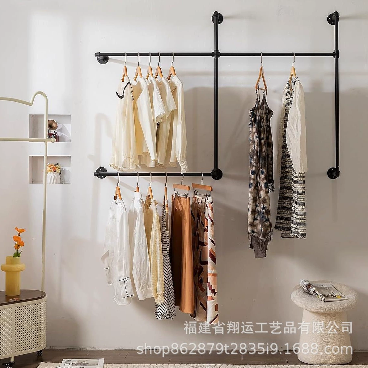 Съемная одежда стеллаж для промышленных труб Съемная одежда вешалка настенный комбинированный вешалка