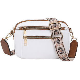 Cross-Border New European and American Hot-Selling Color Matching Pu Bag Women's Adjustable Shoulder Strap Crossbody Bag Multi-Functional Zipper Shoulder Bag
