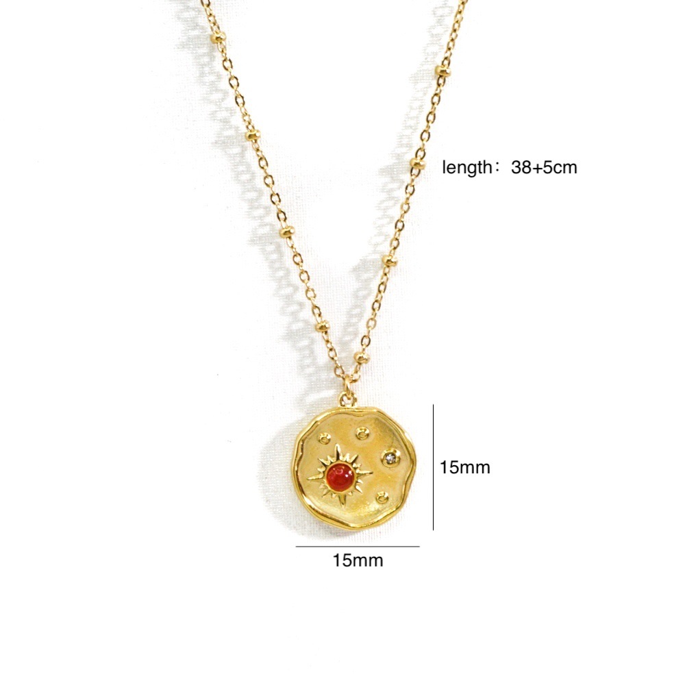 304 Stainless Steel 14K Gold Plated Retro Inlay Geometric Natural Stone Shell Pendant Necklace display picture 7