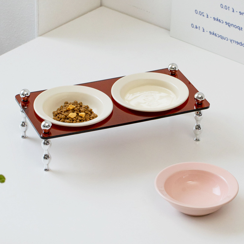 Cerámica francesa tazón para gatos tazón para mascotas pie alto gran capacidad anti derrumbar tazón de alimentos para gatos protector de columna cervical tazón de agua doble tazón para perros