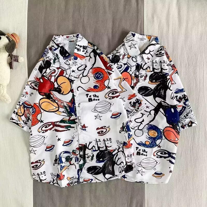 Mickey Mouse All-Over Print Short-Sleeve Floral Shirt for Men, Trendy Versatile Jacket, 2026 Summer Niche Design Top for Men Mickey Mouse All-Over Print Short-Sleeve Floral Shirt for Men, Trendy Versatile Jacket, 2026 Summer Niche Design Top for Men