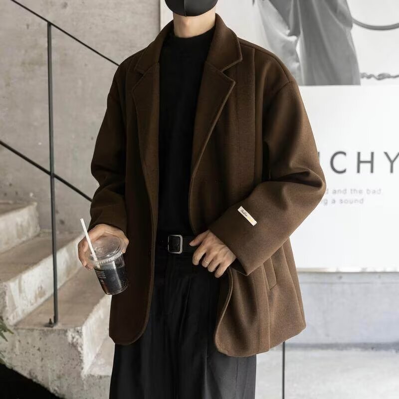 Brown Men's Loose-Fitting Versatile 2026 Spring and Autumn Woolen High-End Casual Blazer Small Suit Black Coat