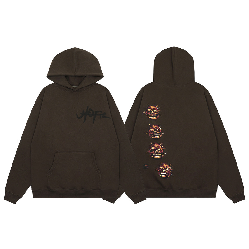 Meichao High Street Travis Scott Cactus Jack hip hop abstract mask fleece-lined hooded hoodie hoodie