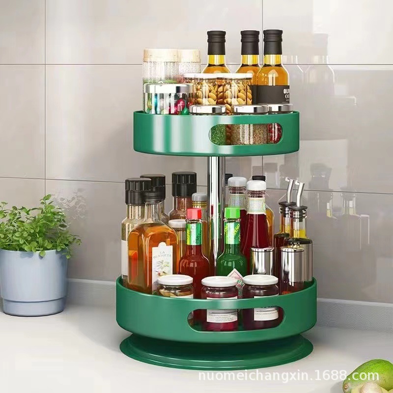 Living room kitchen multi-layer countertop organizing rack household condiment storage rack 360 degree rotatable condiment rack