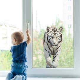 创意灵动老虎狮子逼真窗贴双面印刷可视静电橱窗玻璃贴可移除