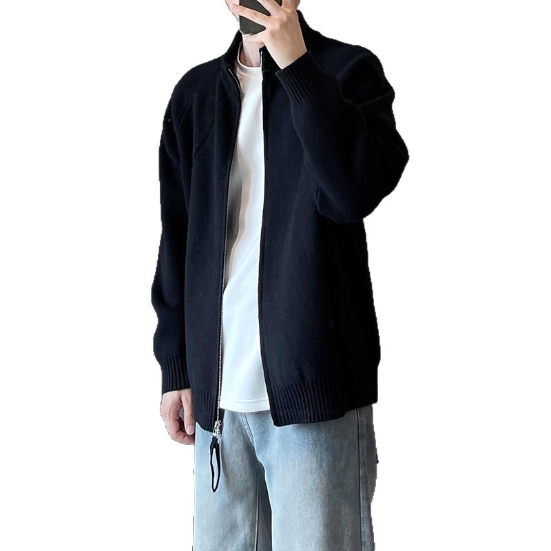 Otoño americano retro minimalista chaqueta de punto hombre manga larga casual suéter de punto de cuello simple