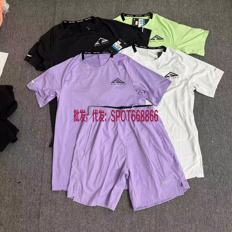 Export Foreign Trade Brand Cross-Border Sports and Leisure Men's Breathable Ice Silk Quick-Drying Set Short-Sleeved Round-Neck T-Shirt Shorts Export Foreign Trade Brand Cross-Border Sports and Leisure Men's Breathable Ice Silk Quick-Drying Set Short-Sleeved Round-Neck T-Shirt Shorts