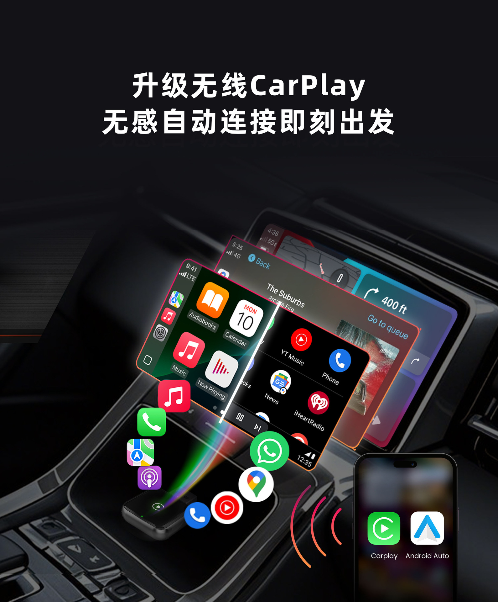 Cross-Border New Product Wireless Carplay Box Wired to Wireless Adapter Carplay Android Auto2 in 1