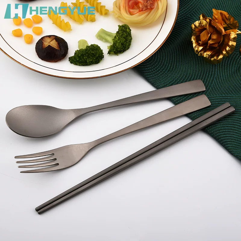 Металлическая ручная столовая ложка, ложка, дорожные палочки для кемпинга, набор, 3 предмета