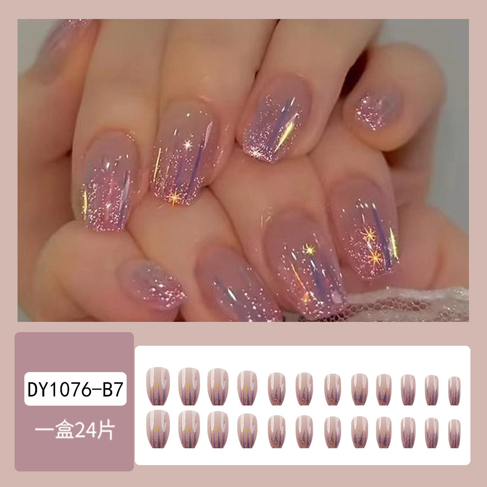 Ballet corto brillante polvo púrpura desgaste de uñas aurora comercio exterior gradiente de uñas 24 piezas de uñas falsas europeas y americanas al por mayor image 7