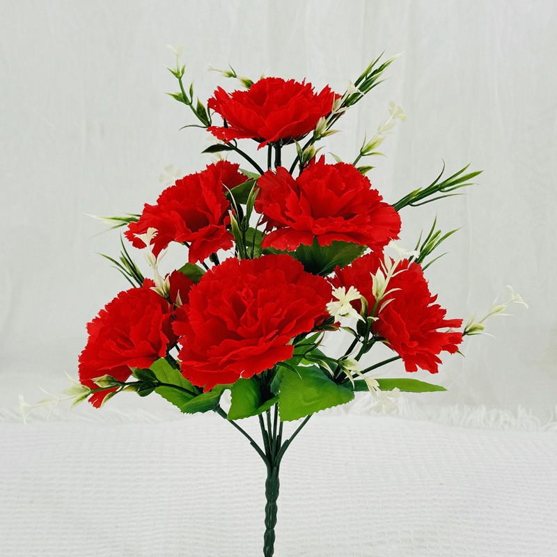 Flores artificiales Clavel de 6 cabezas Flores artificiales Flores de tela plástica Flores grandes Decoración de mesa de salón Arreglos florales artificiales