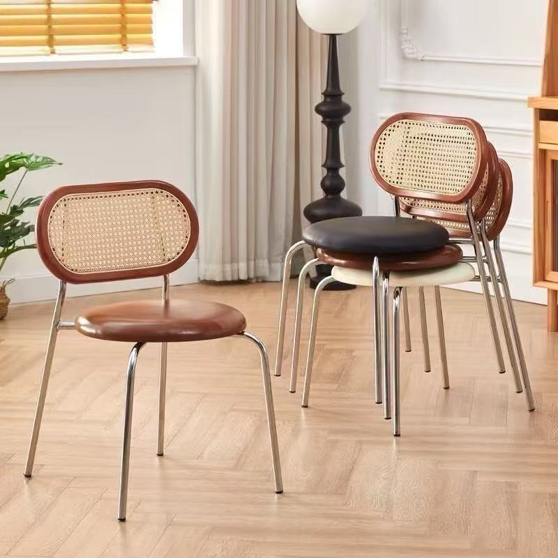 Nordic Cream-Colored Trendy Ins-Style Home Dining Chair, Faux Rattan Chair, Simple Balcony Dining Room Leisure Chair with Backrest, Dining Table Chair Nordic Cream-Colored Trendy Ins-Style Home Dining Chair, Faux Rattan Chair, Simple Balcony Dining Room Leisure Chair with Backrest, Dining Table Chair