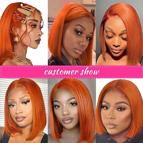Lace Bob Wig with Front Lace, Orange, Short Straight Lace Front Wig, 13x4 Bob Wig with Bob Haircut