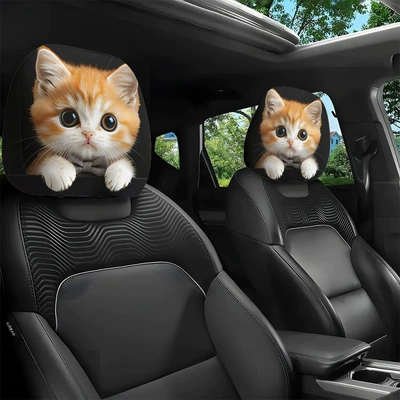 Universal seat cover | for TEMU and Amazon, a popular cross-border - cute-big-eyed-orange-cat-double-sided-printing-2-pack