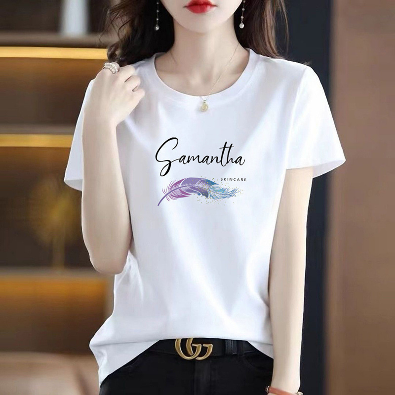 High-grade mercerized cotton short-sleeved T-shirt women's loose summer half-sleeved new simple casual versatile printed women's top