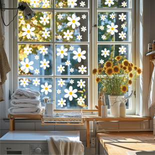 Cross-border White Daisy Flower Window Stickers Spring Home Living Room Glass Window Door Decoration Waterproof Glass Sticker