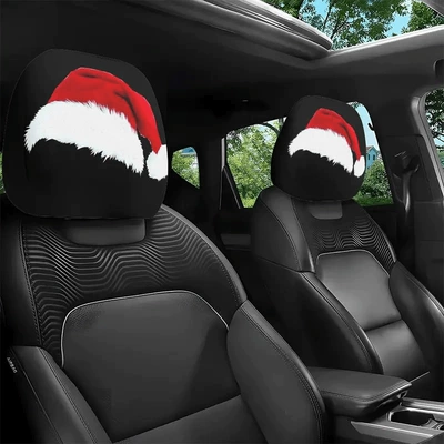 Car headrest cover with Christmas hat print, universal soft and breathable pillowcase for the car, can be customized with labels and made according to provided images (Other Automotive Interior Supplies)