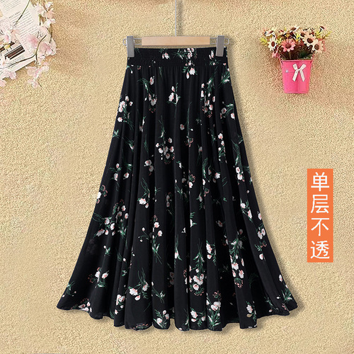 Women's Middle-Aged Semi-Body Skirt Ice Silk Thin Model Small Flower Medium Length Sun Dress Mother's Dress Summer Square Dance Skirt