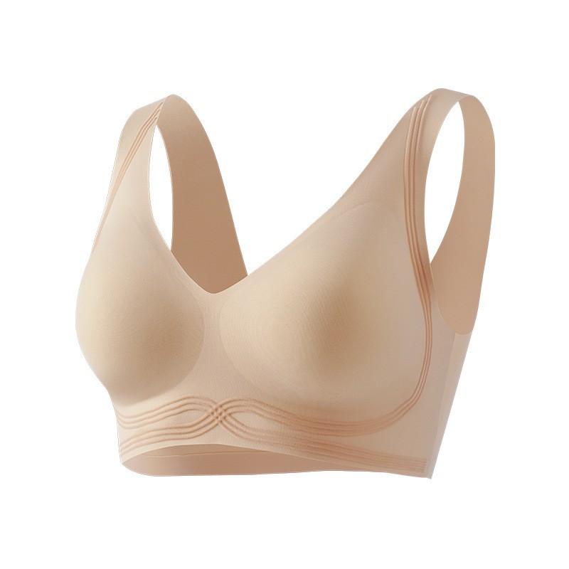 Flock chaleco de soporte suave ropa interior damas V-cuello sin marcas sin anillo de acero sujetador recopilación anti-caída sujetador de soporte superior