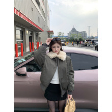 昕可达 毛毛翻领两面穿加厚羊羔毛棉服外套女冬季新款夹克棉衣