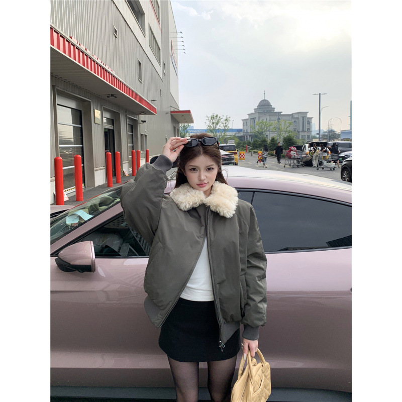 昕可达 毛毛翻领两面穿加厚羊羔毛棉服外套女冬季新款夹克棉衣