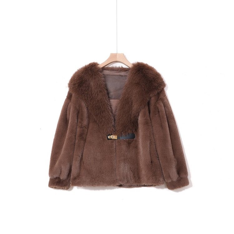 Women's Clothing fur short jacket fashionable and versatile mink velvet splicing buckle jacket_voghion.com