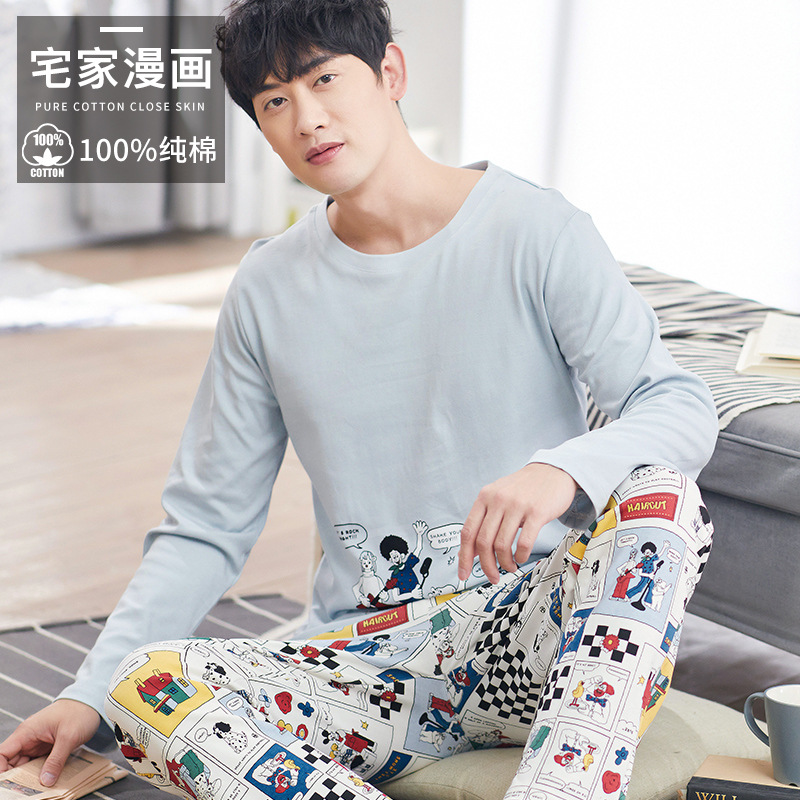 Pijamas de los hombres primavera y otoño más tamaño % algodón manga larga 2022 nuevo traje casual desgaste del hogar se puede usar fuera