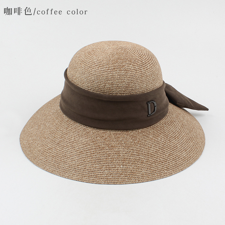 Korean Letter Mark Bow Sunscreen Straw Fisherman Hat display picture 9