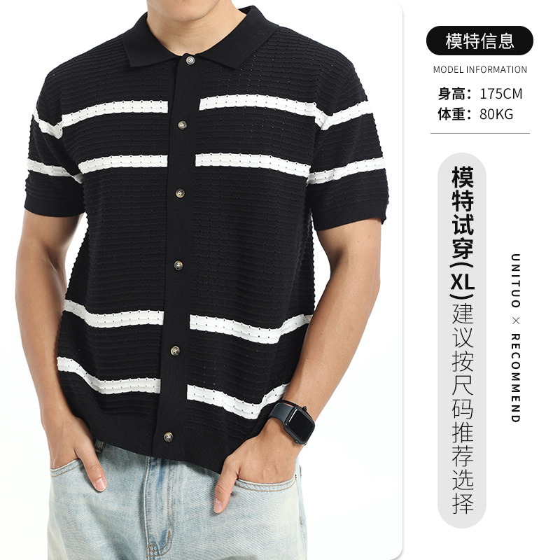 Polo de hielo de punto de hombre, camiseta de manga corta, hombre de verano viejo, estilo de alto nivel, camiseta de botón de negocios, camiseta de hombre