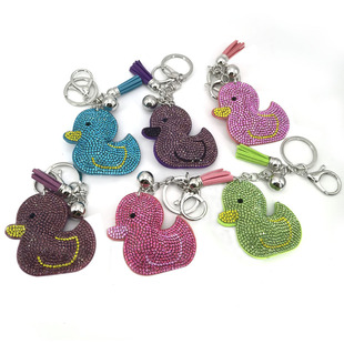New creative cartoon animal duck key chain rhinestone small yellow duck key chain women's bag hanging ornaments