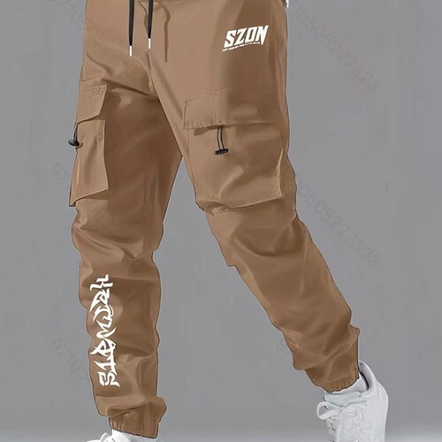 Men's American/European Size Printed Loose Casual Long Pants in Grey and Black